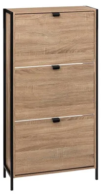 Image de Armoire à chaussures avec 3 tiroirs, imitation chêne, couleur naturelle, idéale pour l'entrée et la chambre