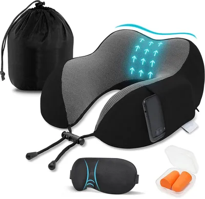Produktbild von Reise Nackenkissen, Reisekissen, Flugzeug Kissen, Memory Foam Kissen, Ergonomisches Design, Mit Augenmaske, Ohrstöpseln, Tragetasche