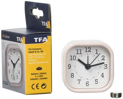 Produktbild von TFA Dostmann Elektronischer Wecker mini, 60.1035.16, analog, idealer Reisewecker, mit Alarm-Funktion, pastellrosa, (L) 52 x (B) 23 x (H) 52 mm