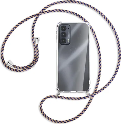 Produktbild von Handykette Backcover-Schutzhülle mit Band (Metall silberfarben) für Motorola Edge 20 - blau+beige
