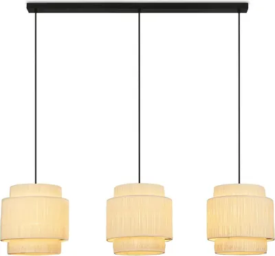 Immagine prodotto di Lampada a sospensione Briloner Papper, paralume in rafia, 3 luci, stile boho, attacco E27, naturale, 116 x 25 x 128,5 cm