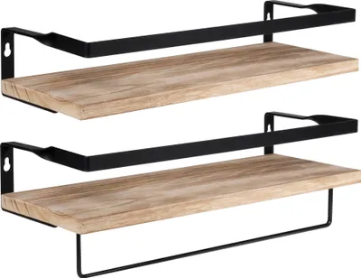 Obrázok produktu pre QUVIO Nástenná polica - Drevená nástenná polica - Industriálna nástenná polica - Nástenná polica - Nástenná dekorácia - 14 x 40 x 21 cm