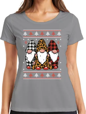 Produktbild von Weihnachtsgnome Wichtel Elfen Kariert - Ugly Christmas Sweater Weihnachten Damen T-Shirt, Grau, M