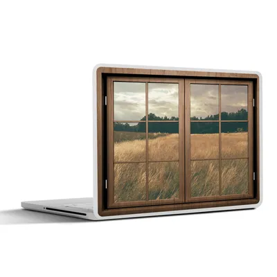 Produktbild von MuchoWow® Laptop Aufkleber Sticker Cover Blick durch - Fenster - Weizenfeld 32.5x23.5 cm - Sticker für Laptop - Selbstklebend