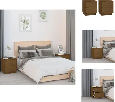 Produktbild von vidaXL Nachttische 2 Stk. Honigbraun 40x34x45 cm Massivholz Kiefer -  Nachttische