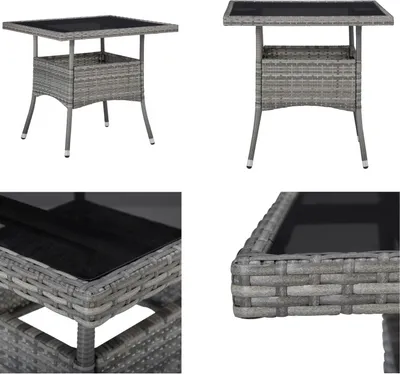 Produktbild von vidaXL Garten Esstisch Grau Poly Rattan und Glas - Gartentisch - Gartentische - Esstisch - Esstische