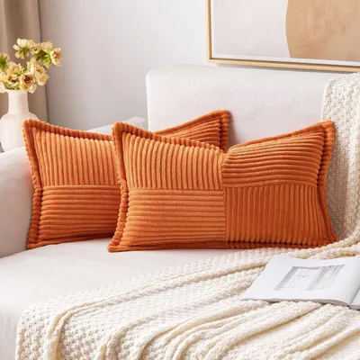 Produktbild von Kissenbezug 2er Set 40x60 cm Kordsamt Patchwork Orange