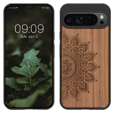 Produktbild von kwmobile Handyhülle für Google Pixel 9 Pro XL Hülle Holz - Case mit TPU Bumper - Stoßfestes Hardcase - Schutzhülle Cover in Dunkelbraun
