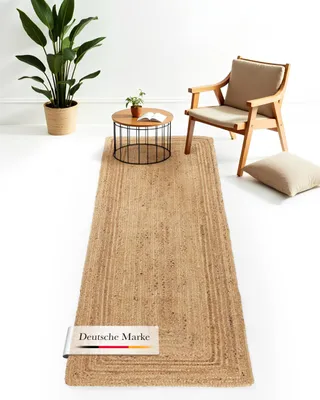 Produktbild von Juteteppich Nele Läufer Brücke Beige handgewebt aus Jute 60x180 cm | Moderner Naturfaserteppich im Boho Style für Küche, Flur und Brücke