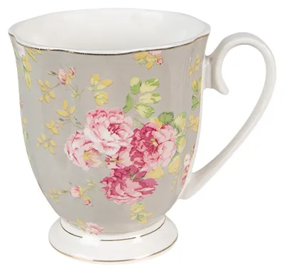 Produktbild von Clayre & Eef Tasse 290 ml Grün Weiß Porzellan Blumen