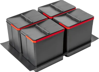 Produktbild von GTV - Abfallsammler Set AxiSpace, für Schubladen und Schränke mit Breite 800 mm, Set Besteht aus Behältern 4x 15L, Mülleimer aus Kunststoff mit Graphenpartikeln, Farbe Anthrazit