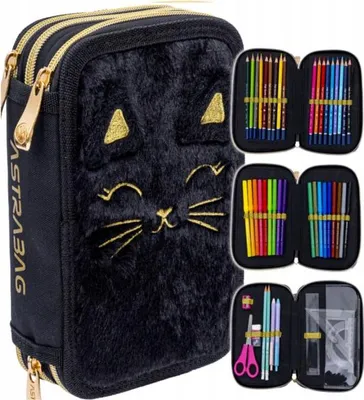 Image de Trousse à crayons à trois volets avec accessoires Fluffy Kitty Black AstraBag Astra