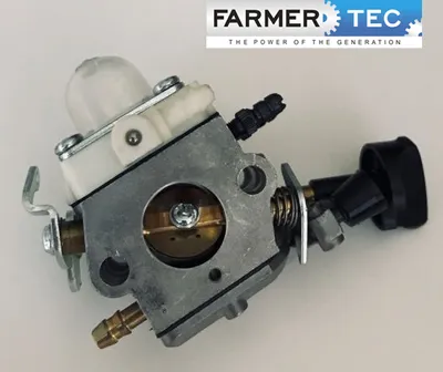 A close-up studio shot of a carburetor on a white background.