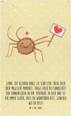 Produktbild von Mr. & Mrs. Panda Wandbild Spinne Agathe Motivation - Gelb Pastell - Geschenk, Wandbehang, Glück, Liebe, Stoffbild, Dankeschön, Vertrauen, Wandtuch, Wandteppich, Tapestry