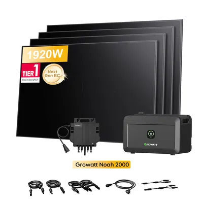 Produktbild von Powerness Balkonkraftwerk mit Speiche Growatt NOAH 2000 mit NEO-800W Mikrowechselrichter & 4x Sunpro 480W BC Solarmodul (0% MwSt)