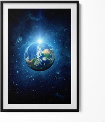 Produktbild von NASA - Erde, Galaxie und Sonne– Wandbild mit Rahmen – Gerahmtes Bild  – Wanddekoration – 70x100 cm –  Schwarz Rahmen