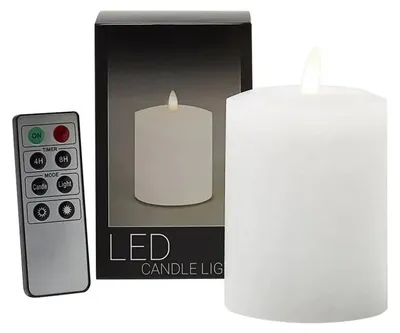 Image de Bougie LED décorative, diamètre 7,6 cm, hauteur 10 cm - Blanche