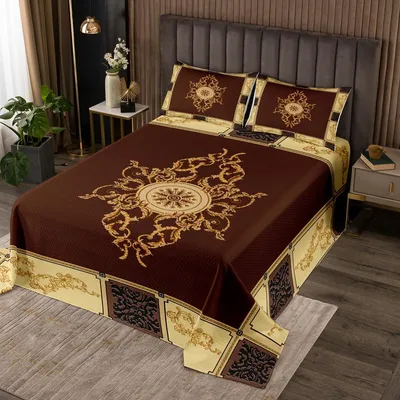 Vintage Blumen Tagesdecke Set King Gold-Rot