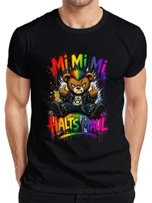 Immagine prodotto di Maglietta da uomo, nera, taglia L, con scritta "Mi Mi Mi Halts Maul Bär Punk Rocker Statement" (un'espressione sarcastica)