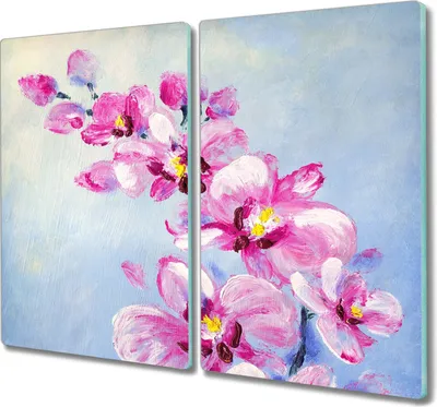 Produktbild von Coloray Hackbrett Herdabdeckplatte 2x30x52 cm Küchenbrett Kochplattenabdeckung Schneidebrett - Blumen Pflanzen