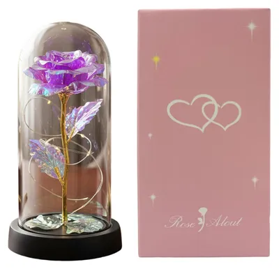 Produktbild von Konservierte Rose in einer Kuppel mit LED-Beleuchtung – Künstliche, ewige Rose – Geschenkidee für sie, Mama, Frauen – Valentinstag, Muttertag, Weihnachten, Geburtstag