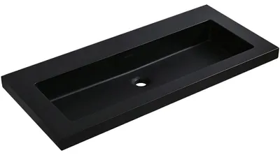 Productafbeelding van CERANO - Wastafel van gietmarmer, model Ovo, met overloop, zwart, mat, 100,5 x 46,5 cm