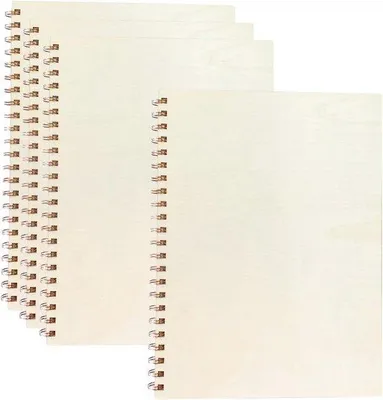 Produktbild von Famanu Notizbuch Set 4 Stück A4 mit Holzumschlag - 80 Blatt Blanko