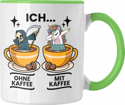 Produktbild von Trendation - Lustige Kaffeetasse "Ich Ohne Kaffee Ich Mit Kaffee" Geschenk für Kaffeeliebhaber (Grün)
