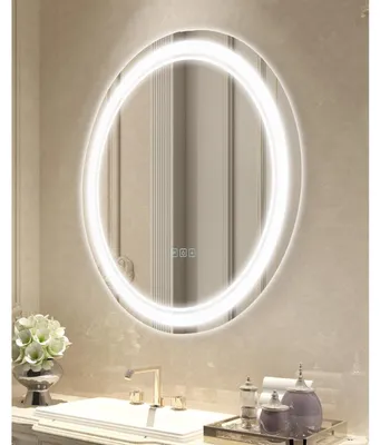 Immagine prodotto di Specchio da bagno a LED, forma circolare, diametro 60 cm, con illuminazione frontale e posteriore, dimmerabile, 3 temperature di colore, funzione antiappannamento, funzione di memoria