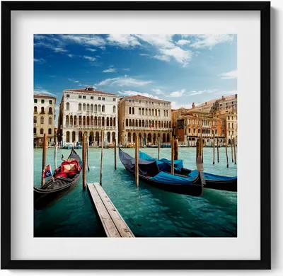 Produktbild von Gondeln Venedig Italien– Wandbild mit Rahmen – Gerahmtes Bild  – Wanddekoration – 50x50 cm –  Schwarz Rahmen