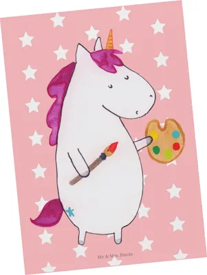 Produktbild von Mr. & Mrs. Panda Postkarte Einhorn Künstler - Rot Pastell - Geschenk, Einhörner, Ansichtskarten, bildkarte, Unicorn, Welt, Grußkarte, Ansichtskarte, Englisch, Postkarten