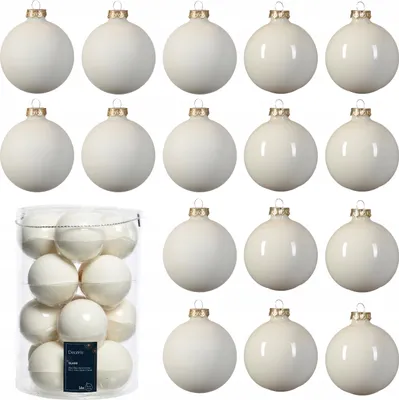 Produktbild von 16er Set Christbaumkugeln Weiß Glas 8cm - Matt & Glänzend, Festliche Weihnachtsdeko