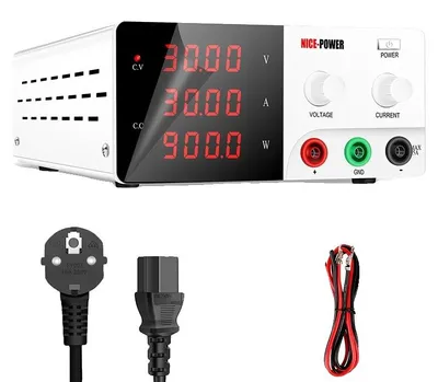 Obrázek produktu pro Stejnosměrný napájecí zdroj, nastavitelný výstupní napětí 30 V, bezpečnostní funkce, 30 V/30 A, bílý, 220 V, zástrčka EU-a