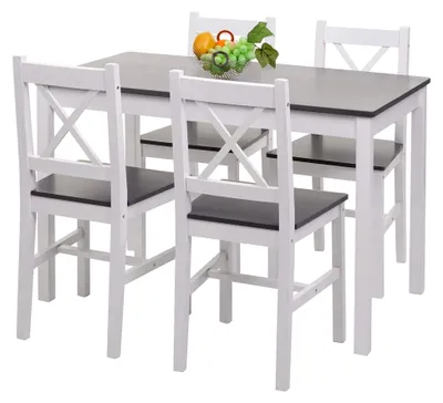 Produktbild von Esszimmer-Set HWC-F77, Sitzgruppe Esszimmergruppe, Massivholz Landhaus 110cm - weiß-grau