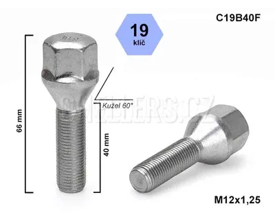 Obrázek produktu pro Kolový šroub M12x1,25x40 kužel, klíč 19, C19B40-SHB07/S, výška 66 mm
