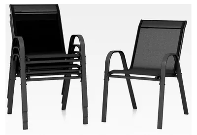 Produktbild von 4er Set stapelbare Gartenstühle aus Textilene und Metallgestell, Terrassenstühle mit Armlehnen, Balkonstühle bis 150 kg belastbar, 56 x 70 x 84 cm (Schwarz)