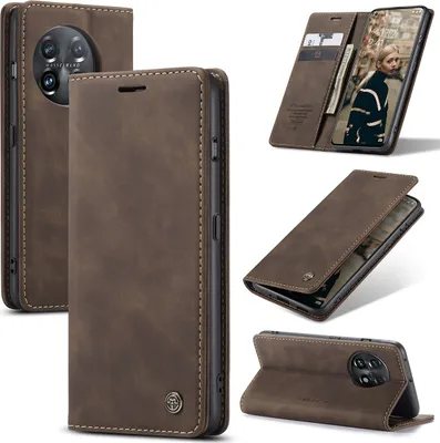 Produktbild von OnePlus 11 Hülle, Retro Kunstledertasche mit Standfunktion Schutzhülle für OnePlus 11 Kaffee