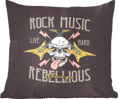 Produktbild von MuchoWow® Zierkissen Sofakissen Wohnzimmer Dekokissen 45x45 cm Vintage - Gitarre - Totenkopf - Schlafpolster - Polster für das Sofa