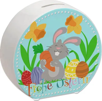 Produktbild von Frohe Ostern Spardose mit niedlichem Osterhasen und Ostereiern