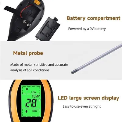 Image de Appareil de test du sol 4 en 1 : mesure du pH, capteurs d'humidité et de lumière, et mesure de la température, idéal pour le jardin, la pelouse et les plantes