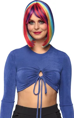 Produktbild von Perücke Unity – Regenbogenfarbene Bob-Perücke mit Pony für Karneval & Festival