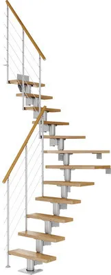 Produktbild von Pertura Mittelholmtreppe Spiros Eiche Leimholz Perlgrau 1/4 gewendelt unten links/rechts 75 cm 12 Stufen / 13 Steigungen