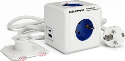 Produktbild von PowerCube Cubenest Extended USB PD 20W USB-A+C Blau, 4x Steckdose, 1,5 m Kabel, Erdung, Überspannungsschutz, max 16A/250V 3680W - F type schuko