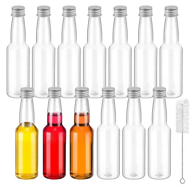 12 Miniatur-Kunststoffflaschen 100 ml mit Verschluss und Bürste