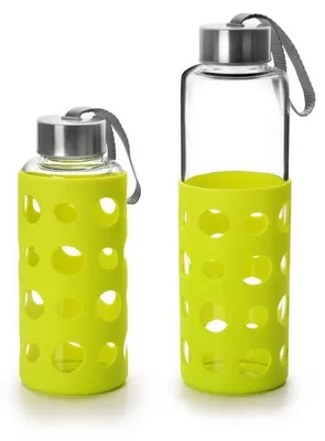 Glazen fles 550 ml grün mit Silikonhülle, wiederverwendbar