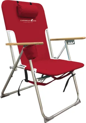 Imagen del producto de Silla de playa plegable con 4 posiciones, reposacabezas, portavasos, reposabrazos de madera, dimensiones: 85 x 7,5 x 63,5 cm, ideal para