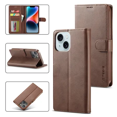 Obrázek produktu pro Pouzdro pro iPhone 14 kožené flipové pouzdro s magnetickým uzávěrem a stojánkem, ochranné pouzdro hnědé