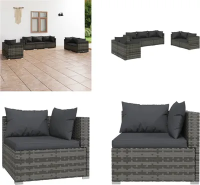 Produktbild von vidaXL 7 tlg. Garten Lounge Set mit Kissen Poly Rattan Grau - Garten-Lounge-Set - Garten-Lounge-Sets - Terrassen-Lounge-Set - Gartensofa-Set