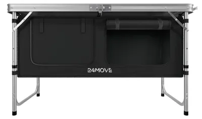 Produktbild von 24MOVE® Campingküche PRAIA faltbar, höhenverstellbarer Campingschrank Alu Reiseküche mit Arbeitsplatte und Staufächern, Outdoor Camping, tragbar