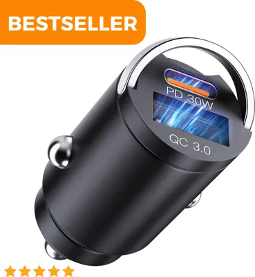 Produktbild von KFZ USB USBC Ladegerät kompatibel mit Universal iPhone 14, 13, 12, 11 (Pro, Max, Plus, Mini) - (max. 30W) + Turbo-ID (max. 12W), Zigarettenanzünder